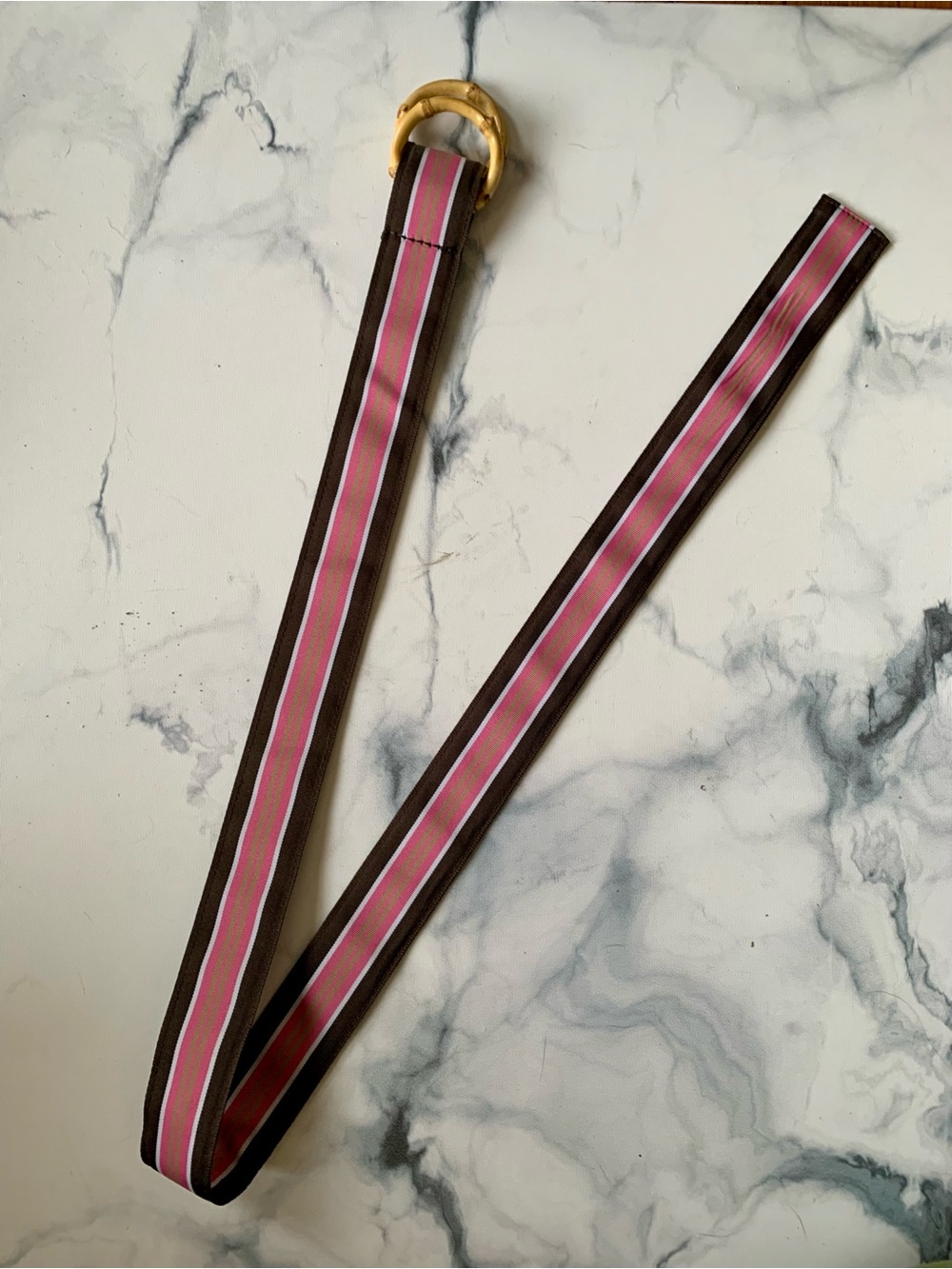 J. Crew Women’s Striped Fabric Belt with Pink and Brown Stripes Bamboo Buckle